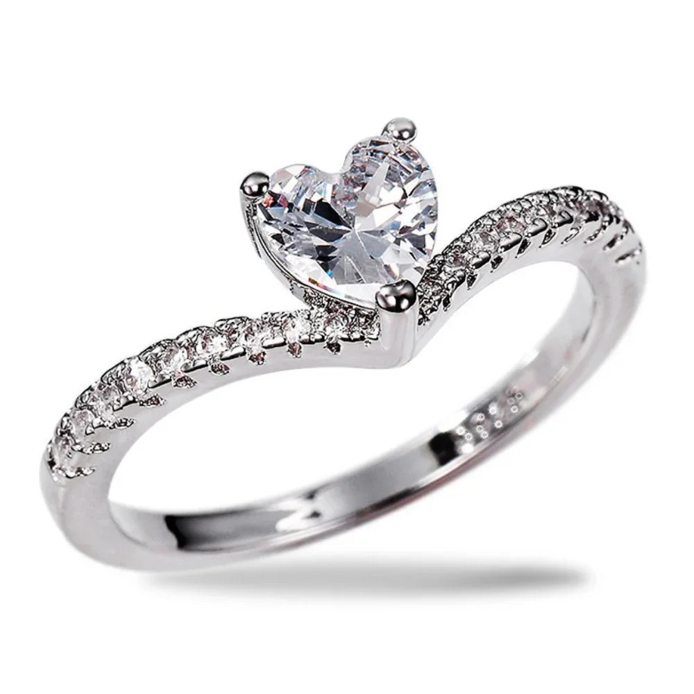 💞Sweet Pure CZ Cubic Twisted Lovely Diamonds Heart Rings for Women,MARR9071